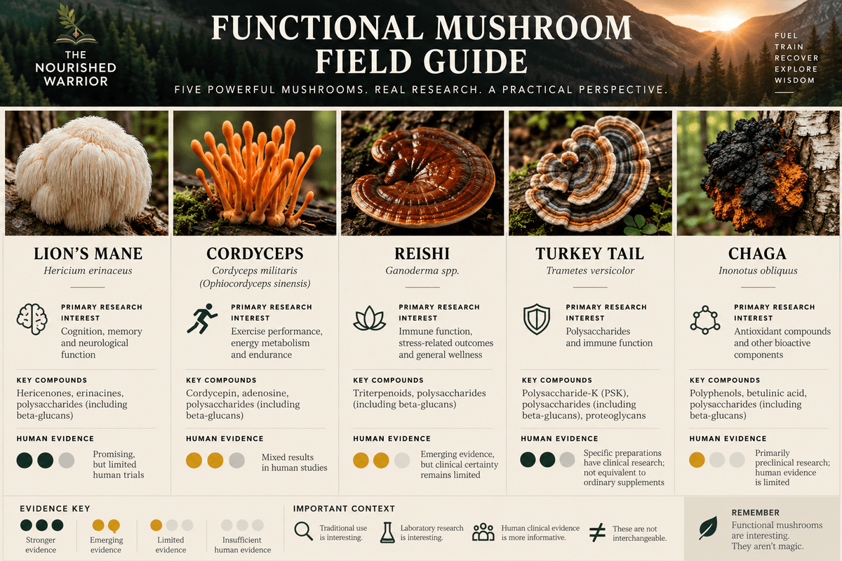 What Are Functional Mushrooms? A Practical Guide to Lion's Mane, Reishi, Cordyceps, Chaga & Turkey Tail
