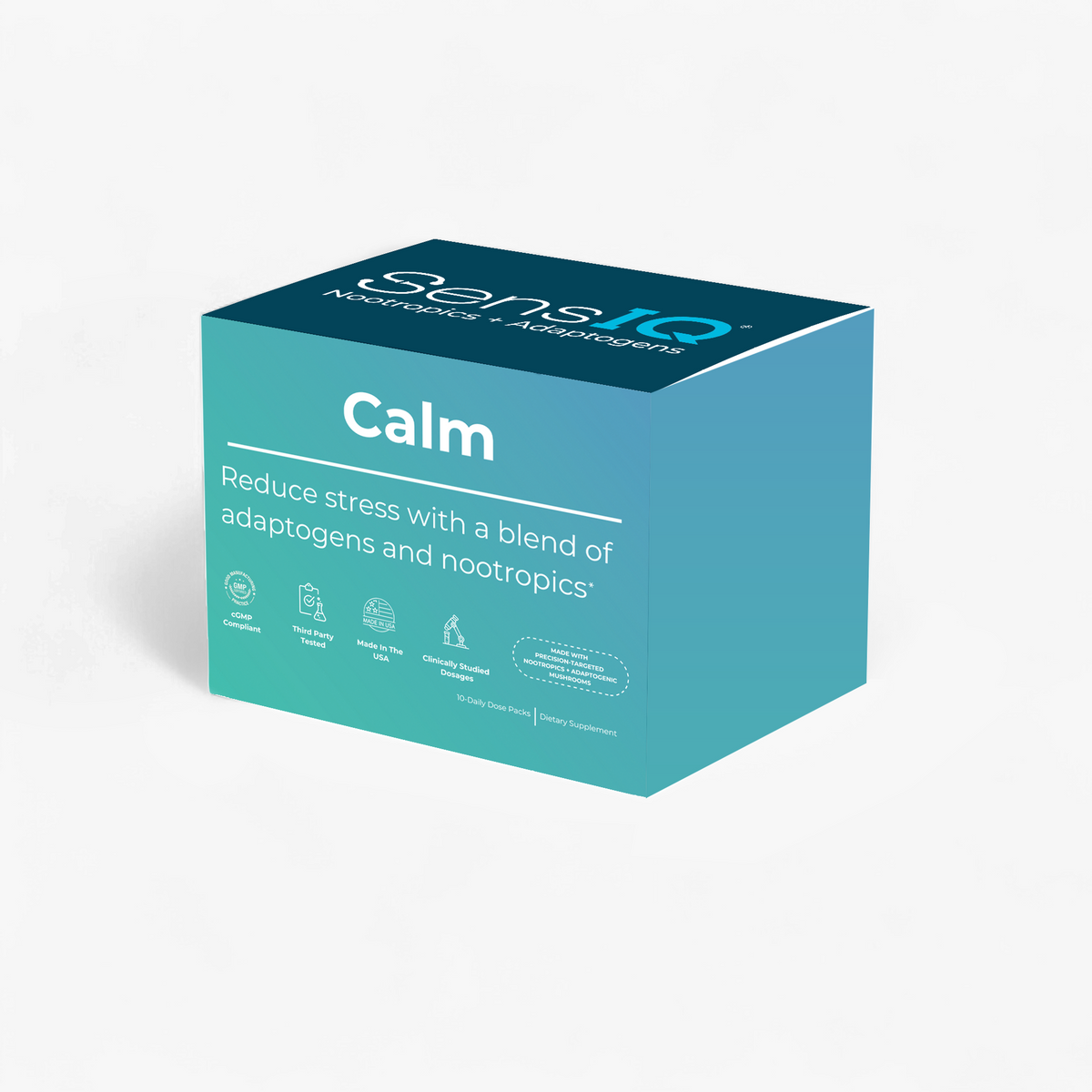 Teal box labeled 'Calm' by sansIQ on a white background