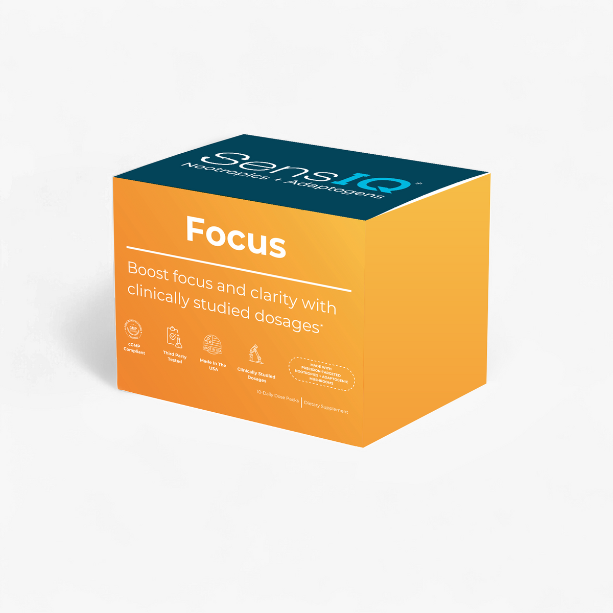 Box of 'sansIQ Focus' on a white background