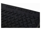 Black textured rubber mat with embossed diamond tread pattern and the brand name 'SQUAT WEDGIEZ' raised along the top edge, shown against a white background.