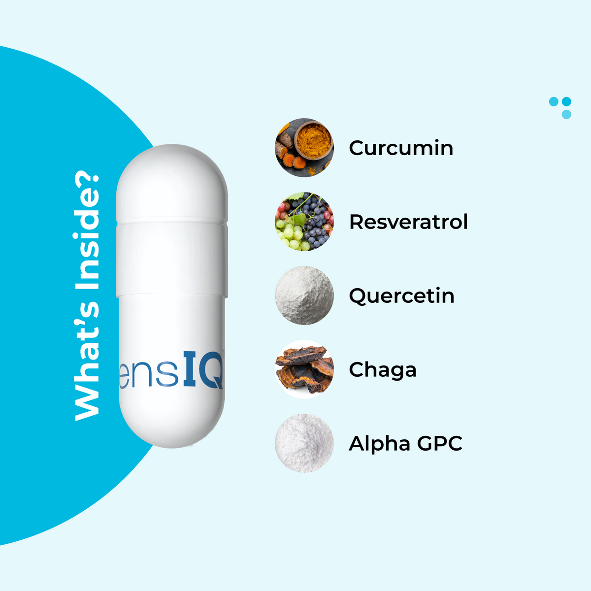 Vitamins or supplements with ingredients listed on a light blue background