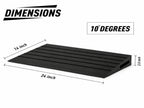 Black textured ramp mat with dimension annotations showing 14-inch width, 24-inch length, and 2.5-inch height, labeled as a 10-degree slope on a white background.