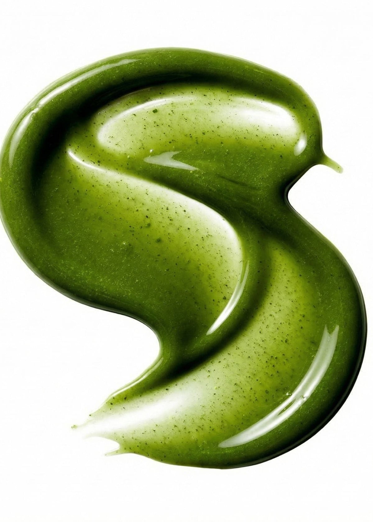 Close-up of green smoothie swirl on a white background