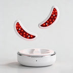White electronic device with red LED lights on a light gray background