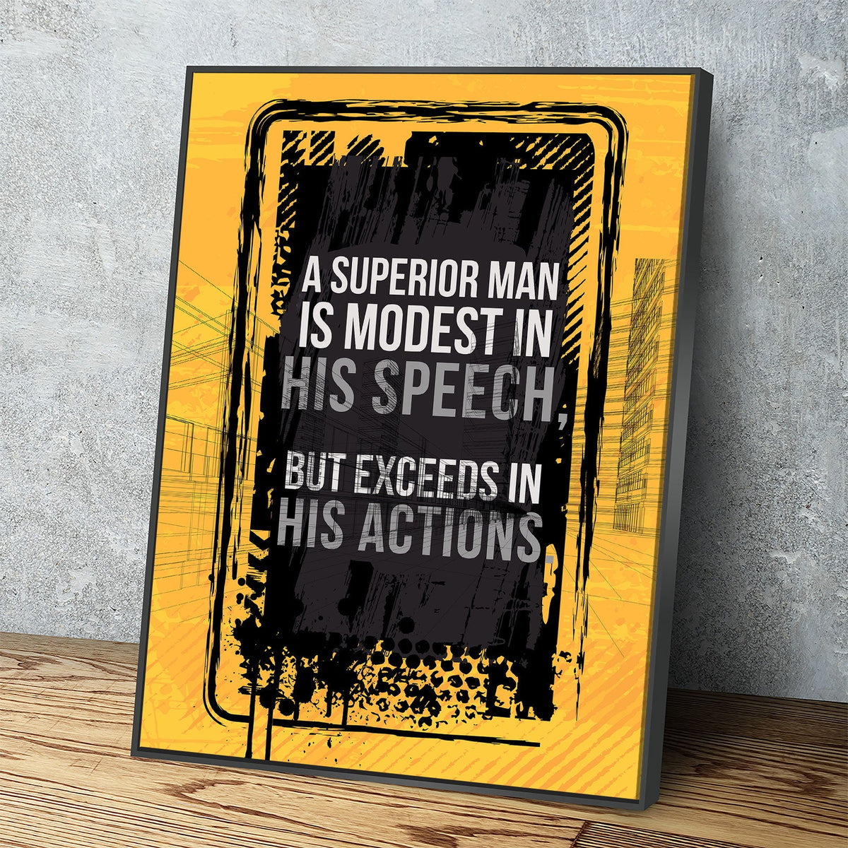Framed poster with motivational quote on a yellow background