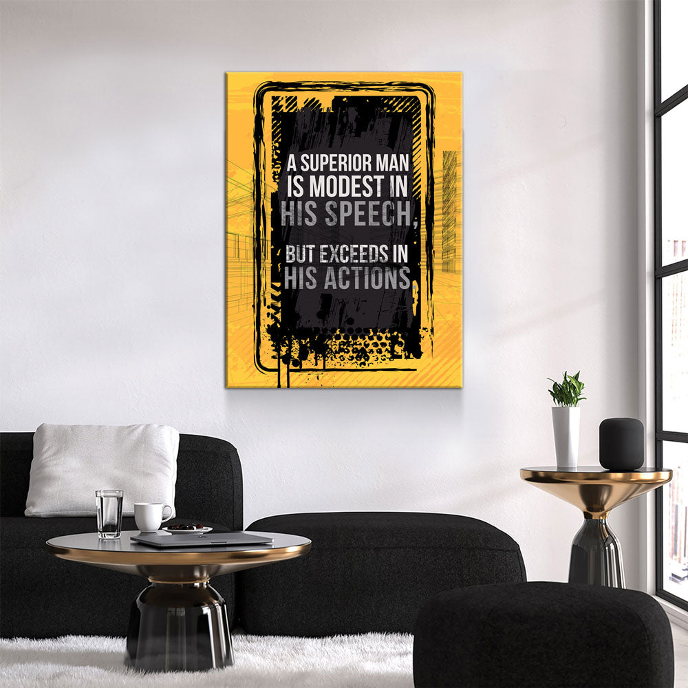 Living room with a motivational quote canvas on the wall