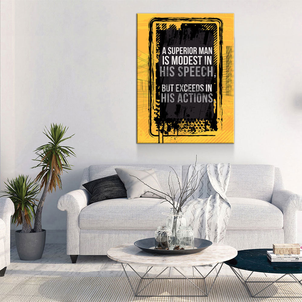 Living room with a motivational quote canvas on the wall above a sofa.