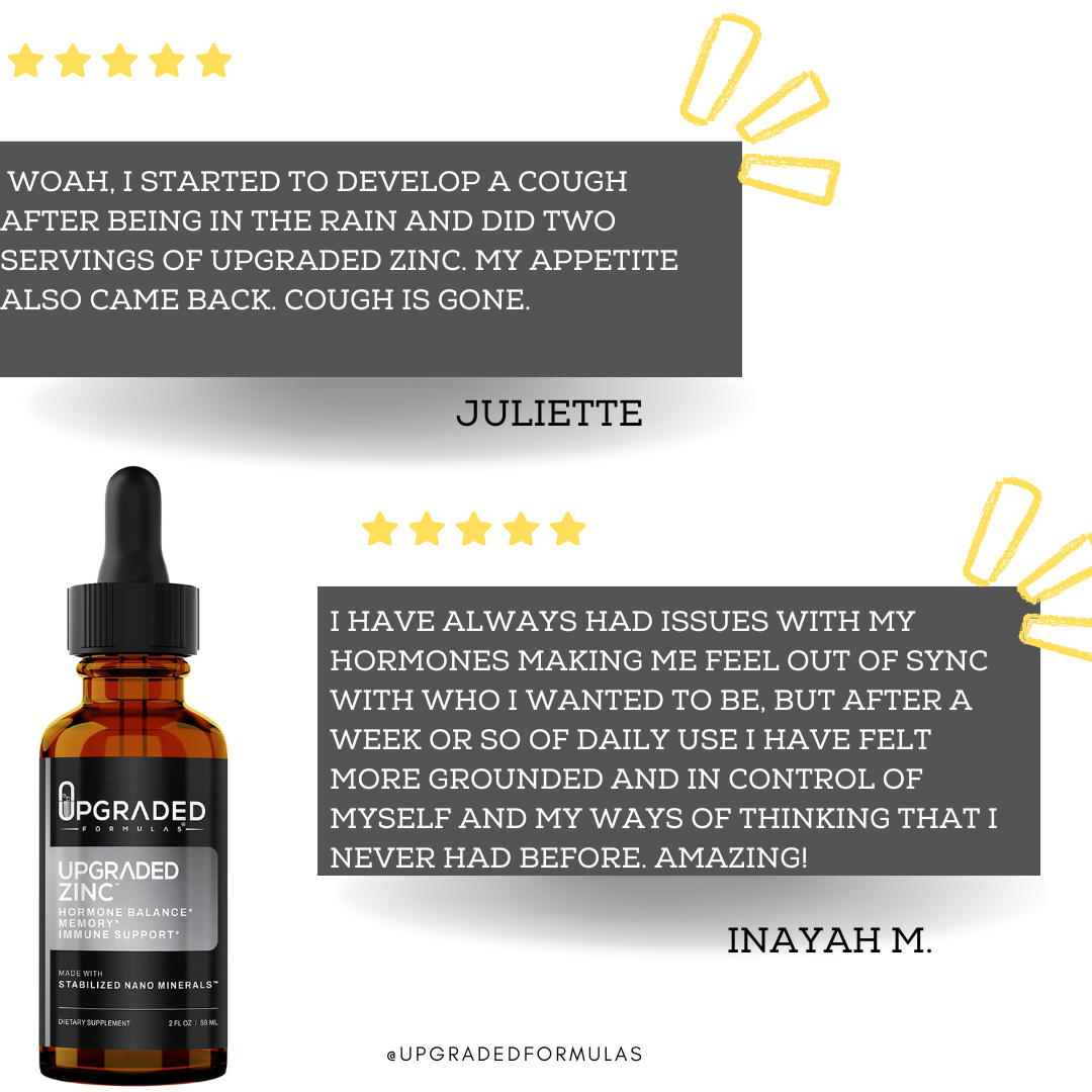 Bottle of Upgraded Formulas with customer testimonials on a white background
