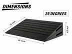 Black wedge-style ramp shown with dimension callouts reading 14 inch, 24 inch, 6.25 inch, and 25 degrees on a white background.
