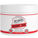 Dr Doug's Recovery Balm jar with white and red label
