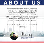 Promotional image for Tailored Canvases with text and a cityscape background.
