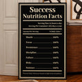Poster titled 'Success Nutrition Facts' on a wooden floor.