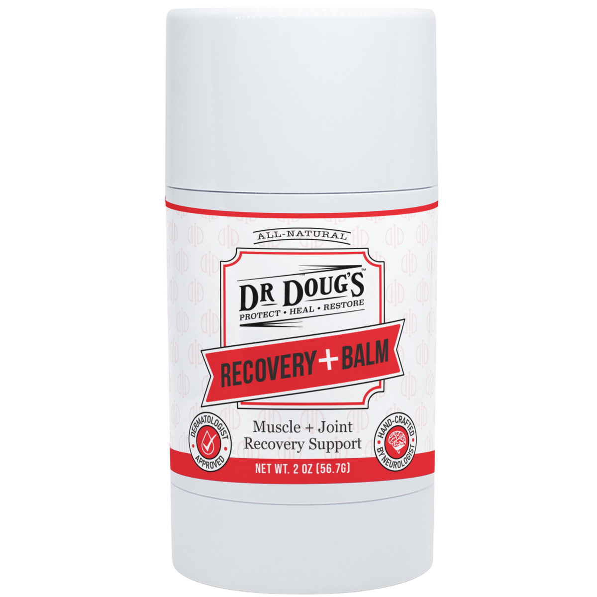 Dr Doug's Recovery Balm stick on a white background