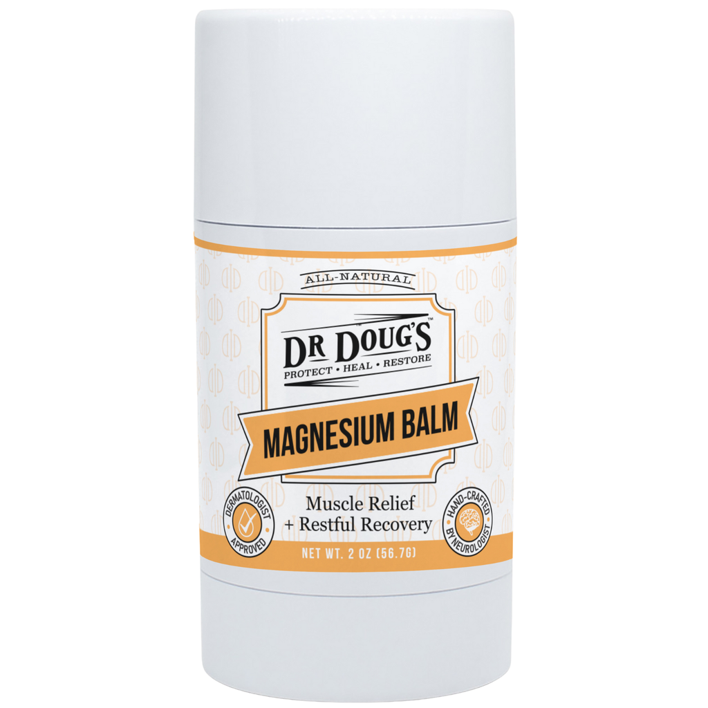 Dr Doug's magnesium balm stick on a white background