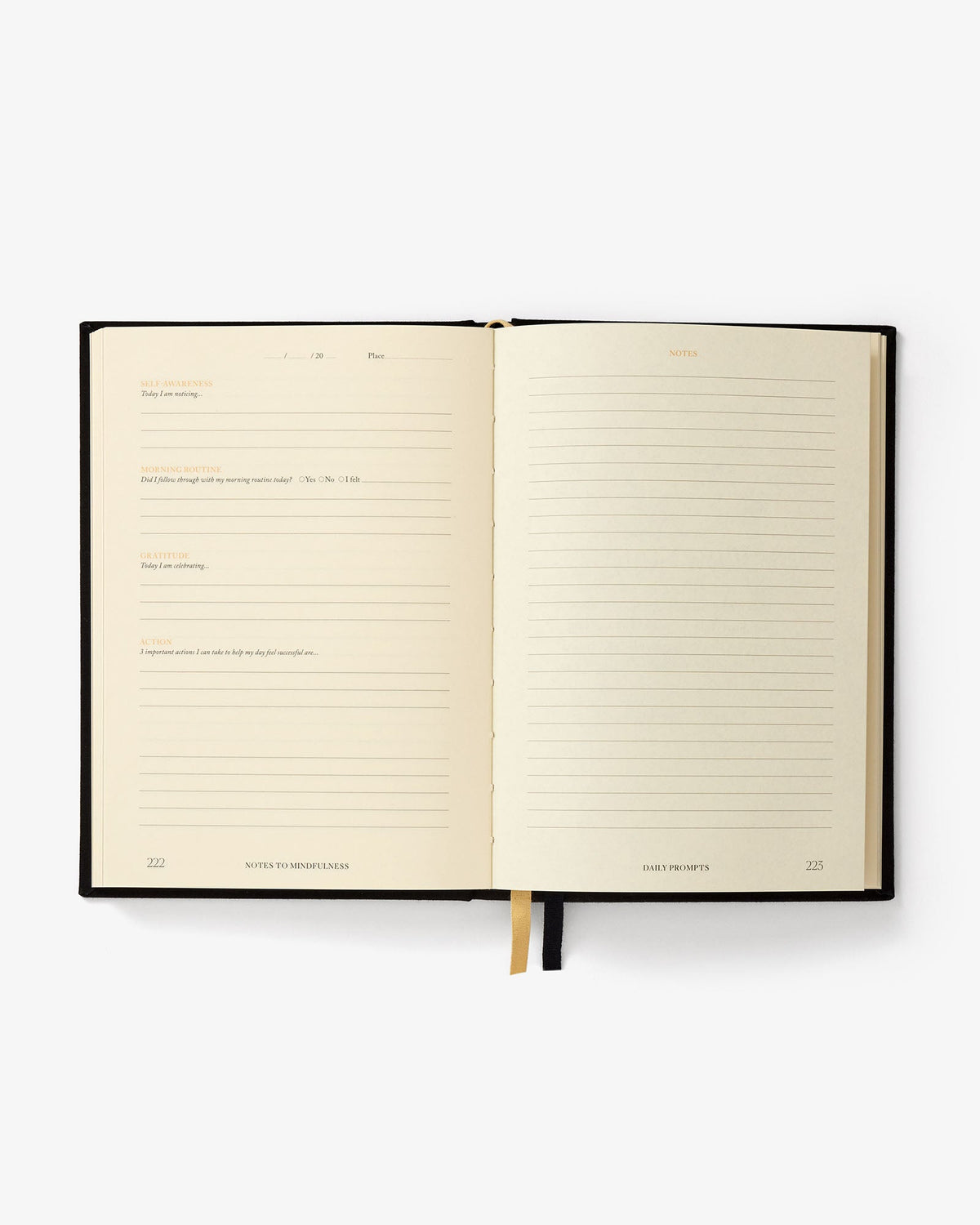 Open notebook with lined pages on a white background