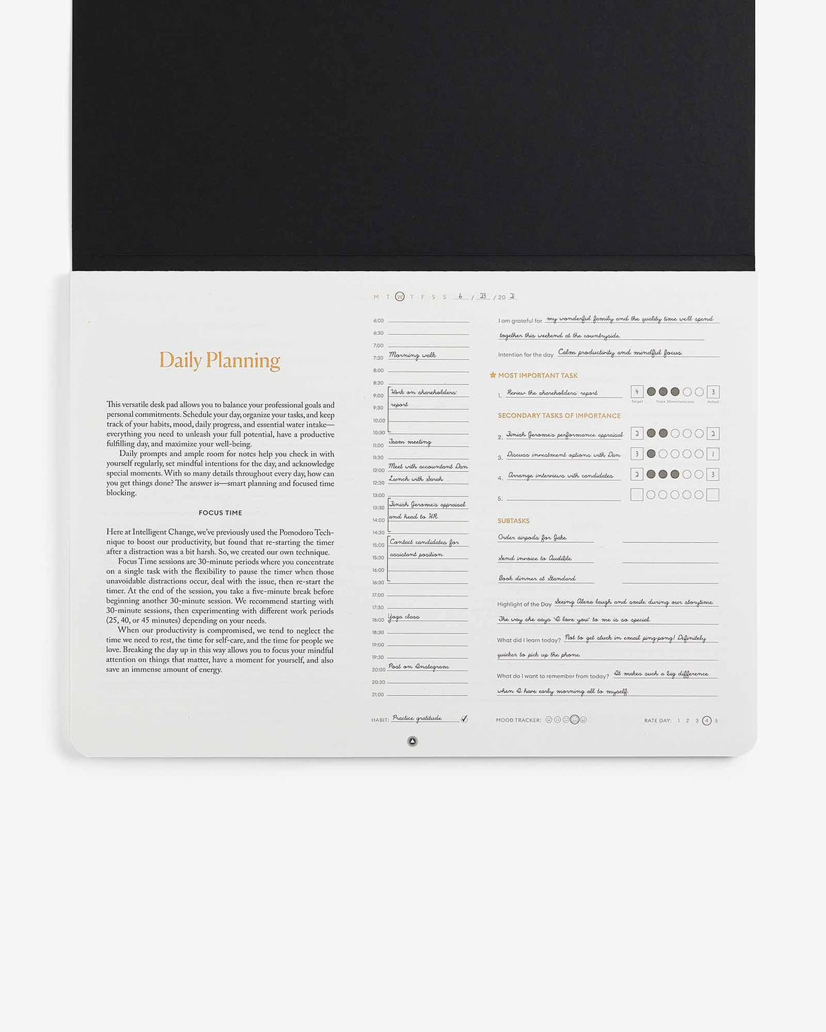 Planner with daily planning sections on a white background