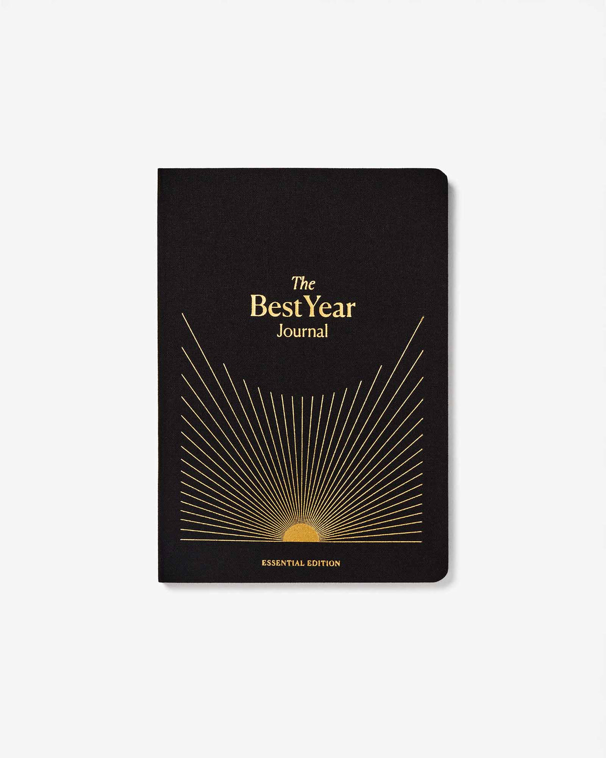 Black journal with gold text and design on a white background