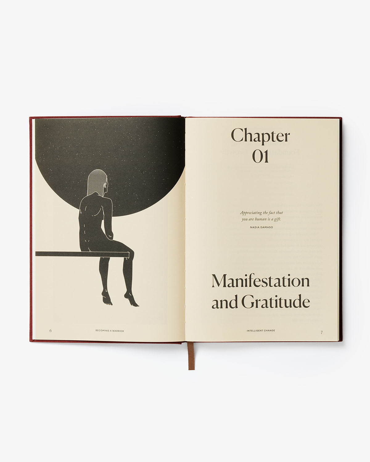 Open book with a silhouette of a person and text on a white background