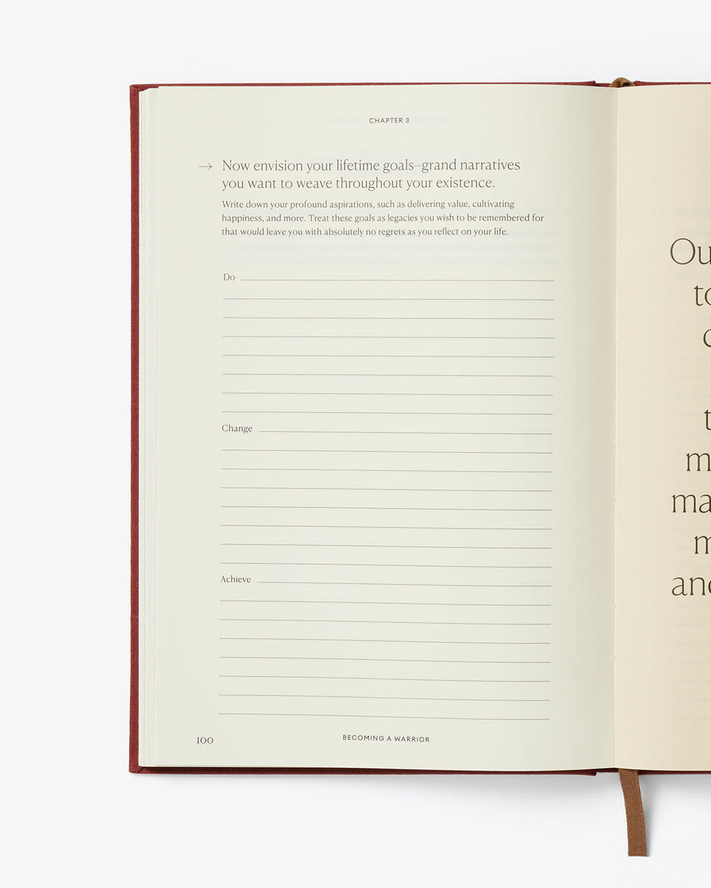 Open book with text and a red binding on a white background