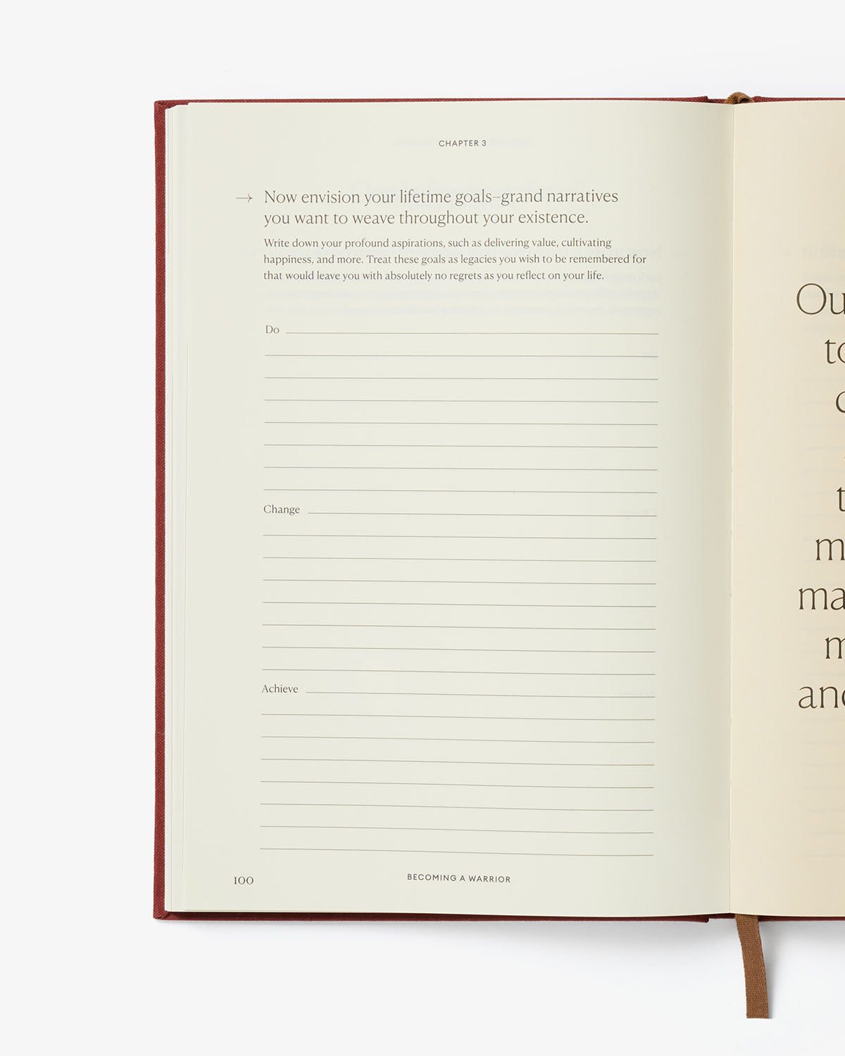 Open book with text and a red binding on a white background