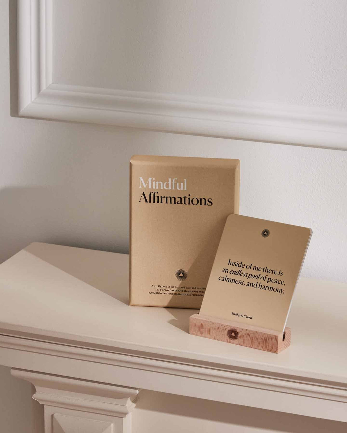 Book titled 'Mindful Affirmations' on a white surface with a neutral background