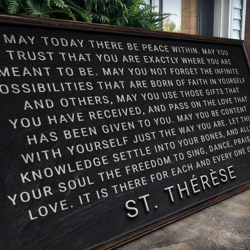 Letterboard with inspirational quote by St. Therese outdoors