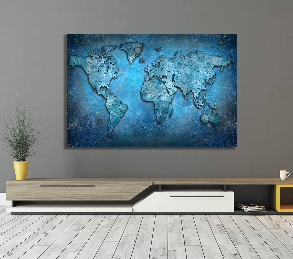 Blue Abstract World Map | Canvas Wall Art
