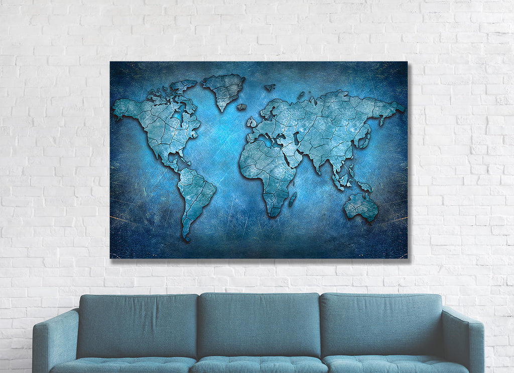 Blue Abstract World Map | Canvas Wall Art
