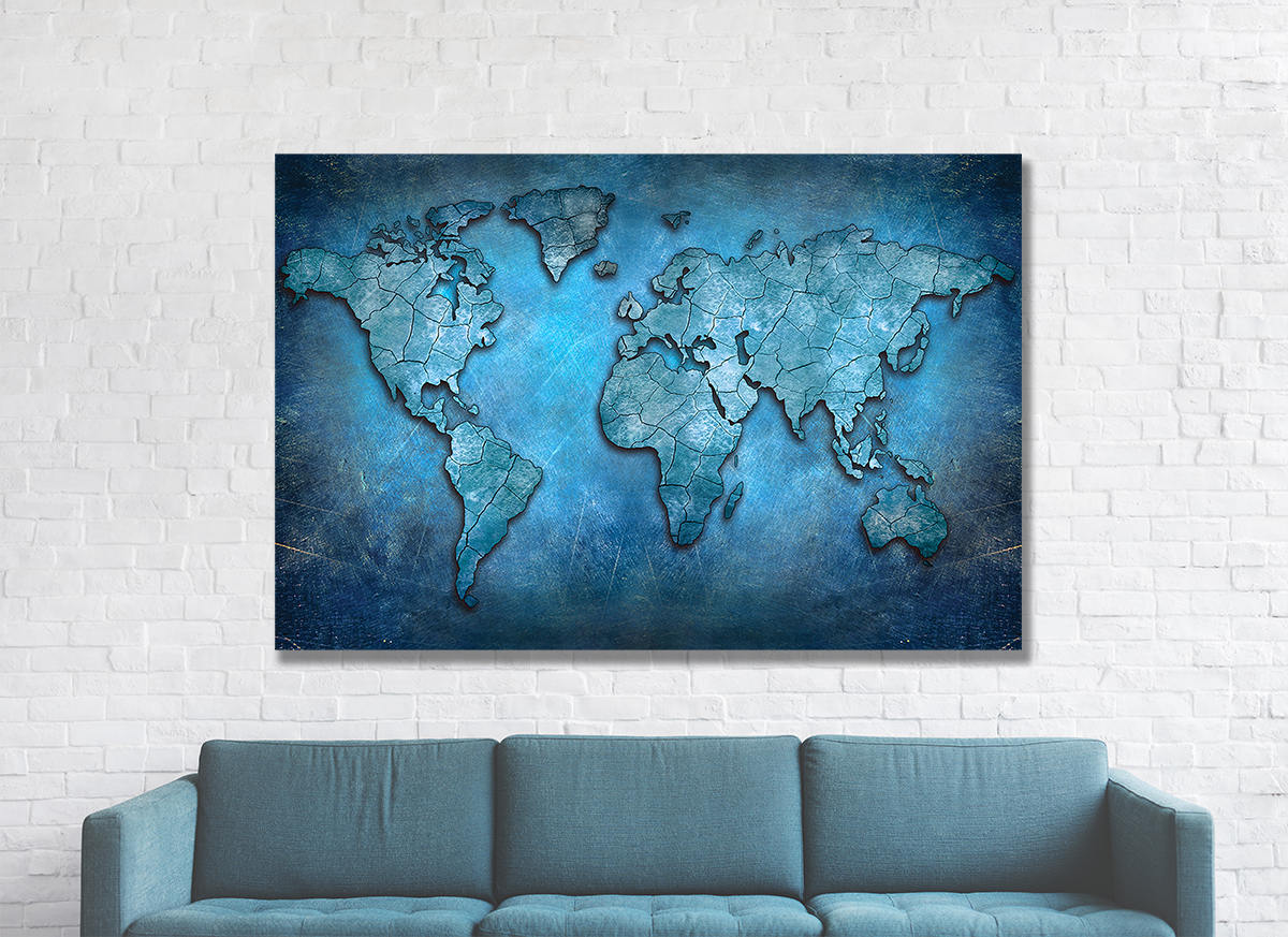 Blue Abstract World Map | Canvas Wall Art