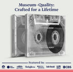 Clear cassette tape with text 'Life has no rewind, enjoy every moment' on a light gray background.