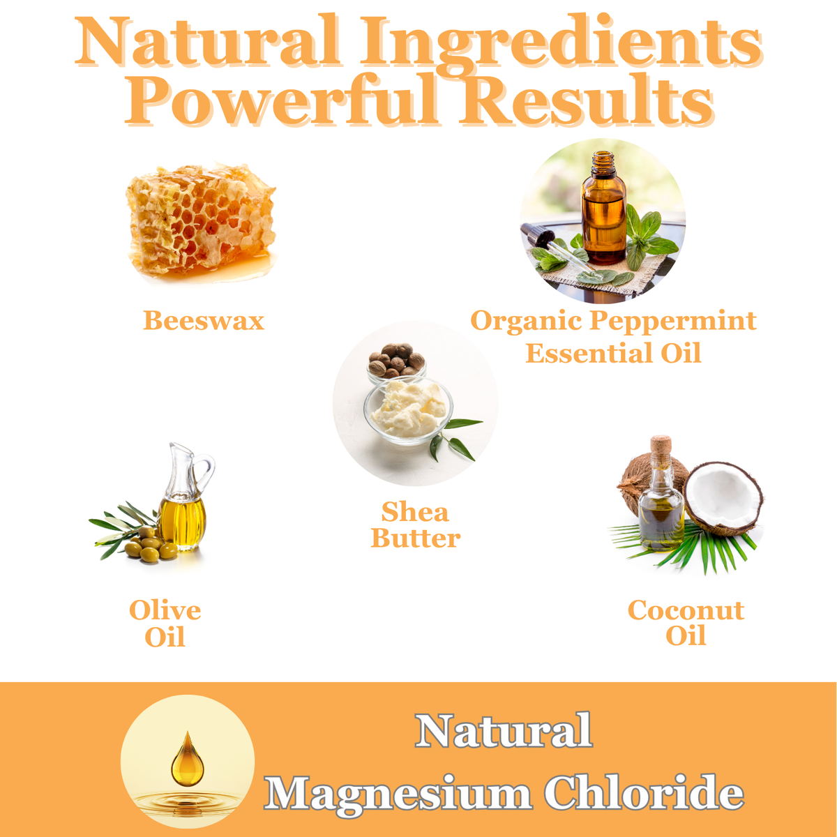 Collection of natural ingredients with labels on a white background
