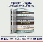 Stack of books with motivational titles on a light gray background, featuring news outlet logos at the bottom.