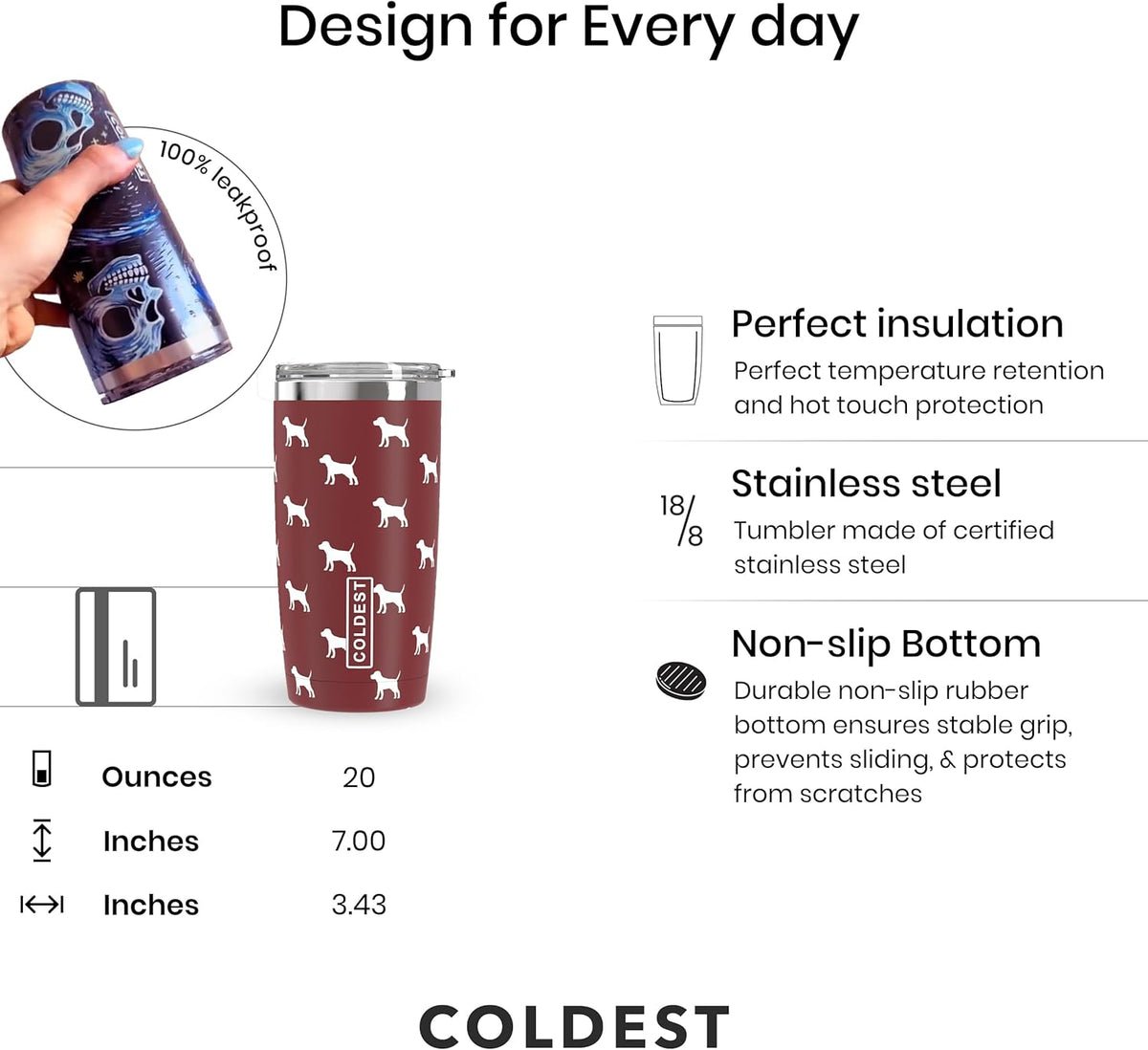 COLDEST 20 oz Tumbler v2 | Insulated Coffee Tumbler