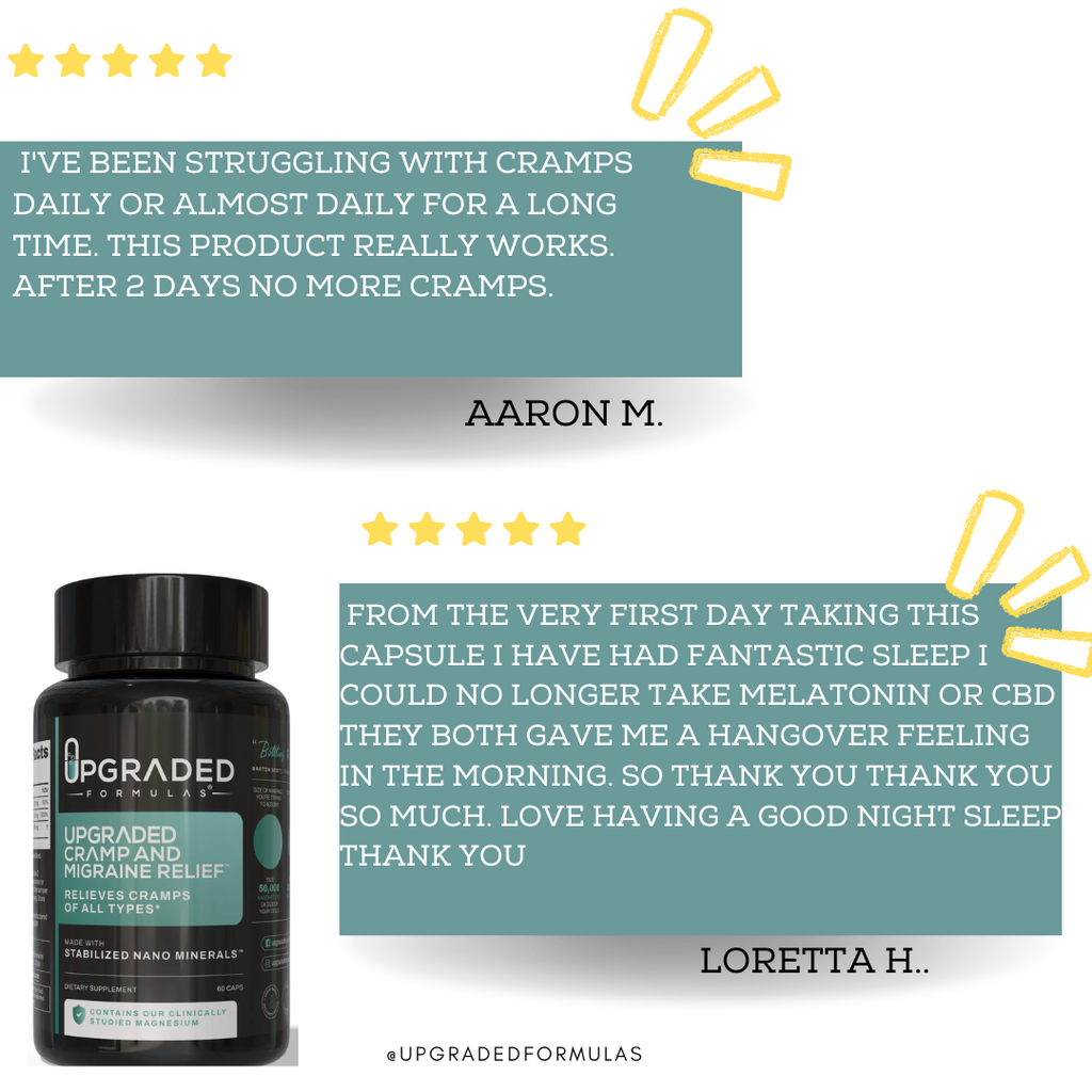 Upgraded Formulas supplement bottle with customer reviews on a white background