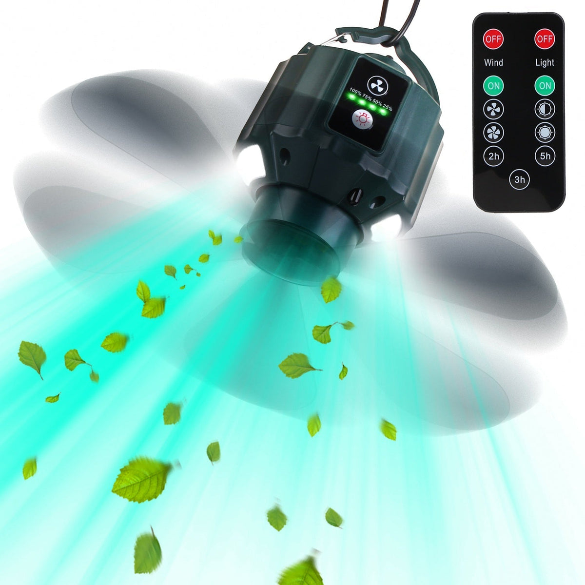 Misting fan with remote control on a white background