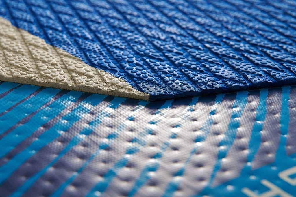 Close-up of blue and white textured materials