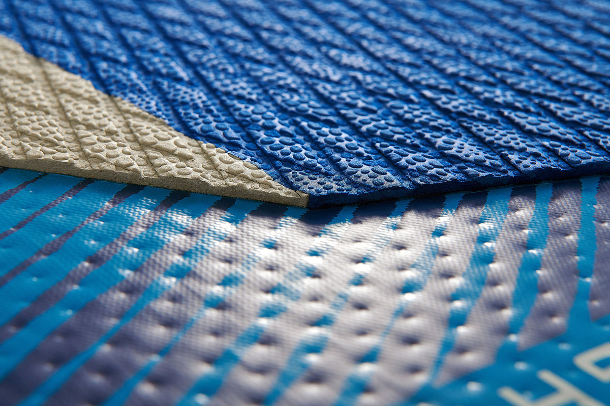 Close-up of blue and white textured materials