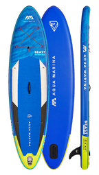 Blue Aqua Marina inflatable stand-up paddleboard with visible branding on a white background
