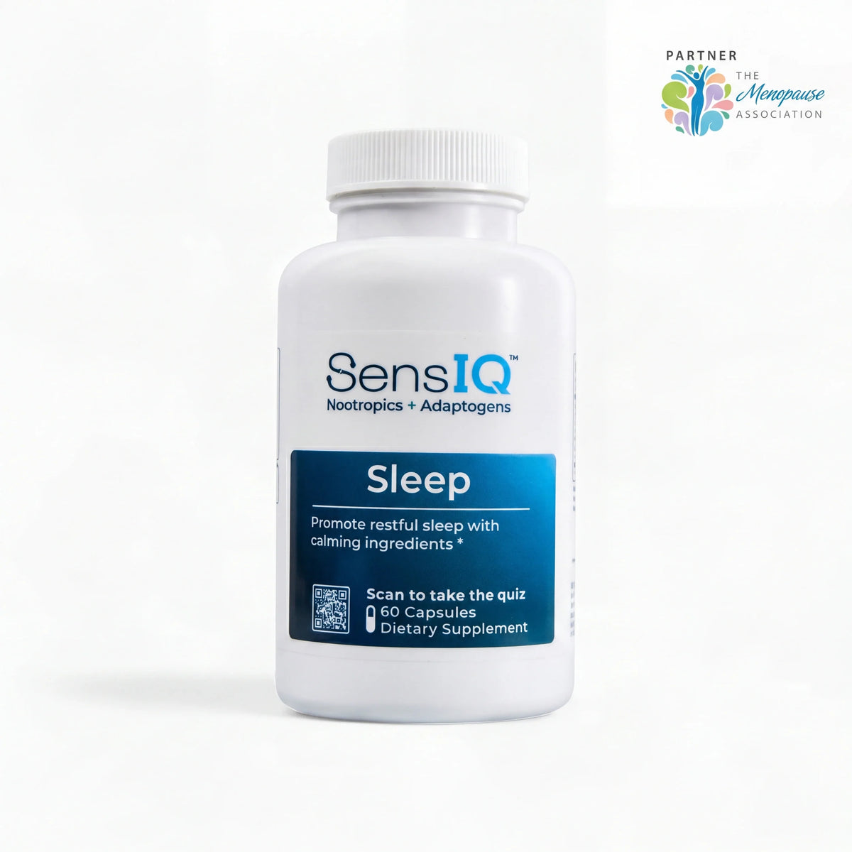 SensIQ Sleep supplement bottle on a white background