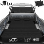 Inflatable mattress in a truck bed with DikaSun branding