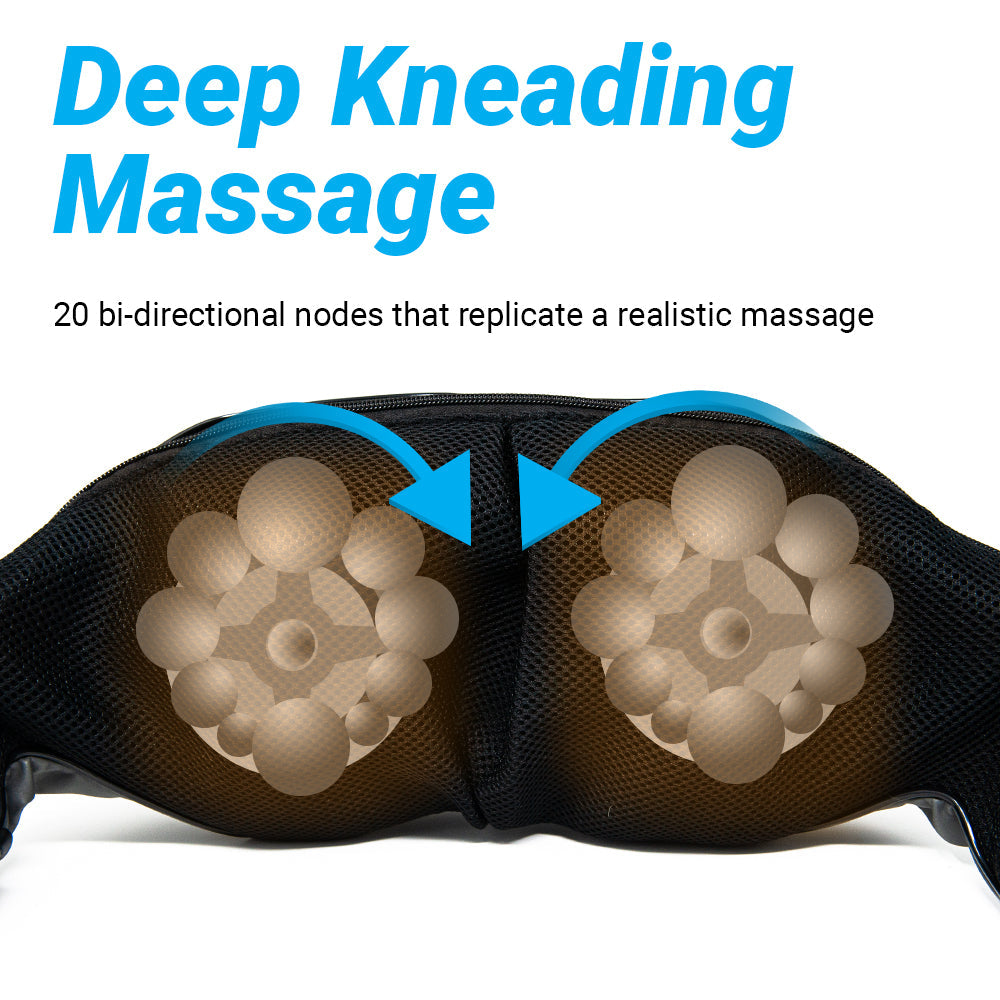 Massage device with nodes labeled for deep kneading massage on a white background