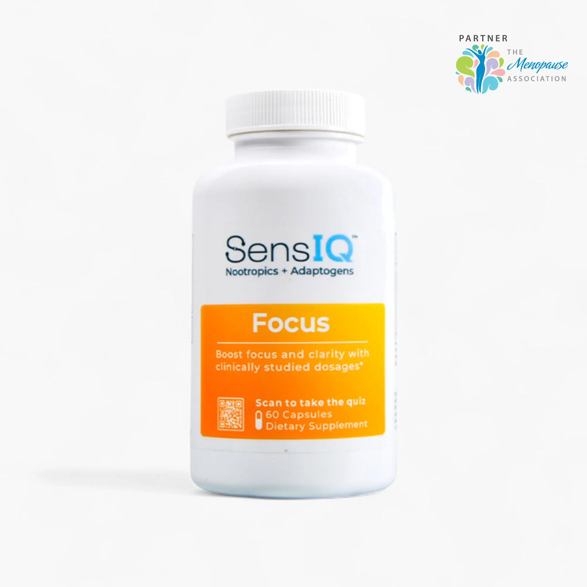 SensIQ Focus supplement bottle on a white background