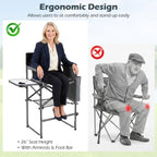 Ergonomic chair design comparison with a woman and an elderly man using chairs.