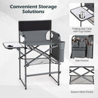 Gray director's chair with storage features on a white background