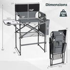 Camping chair with dimensions and weight capacity displayed