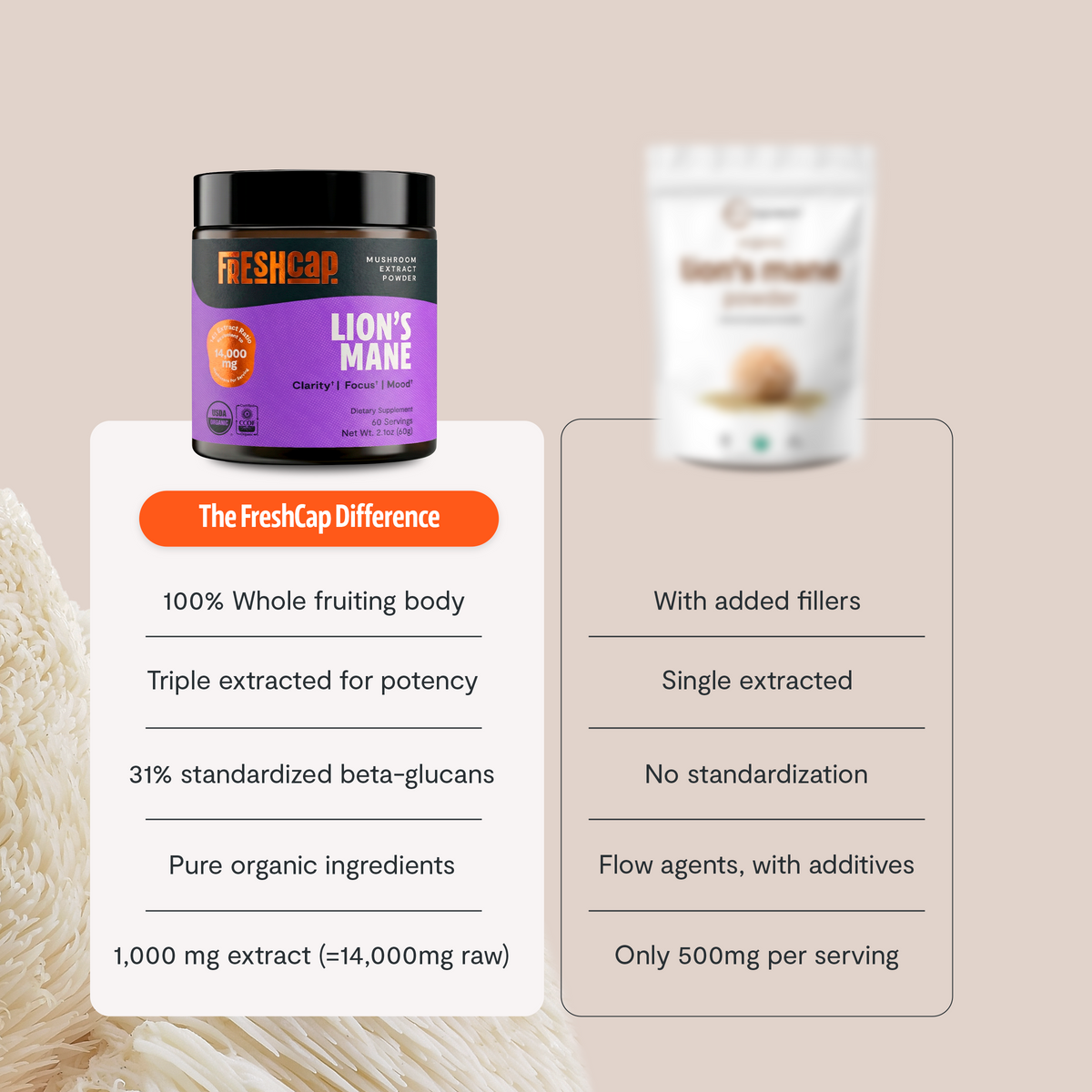 Organic Lion’s Mane Mushroom Powder | FreshCap
