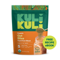 Kuli Kuli Organic Gut Bliss Superfood Blend packaging with a free recipe eBook offer.