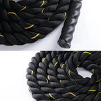 Black and yellow battle rope on a white background