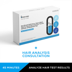 Hair analysis test kit packaging with text on a white background