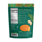 Back of a green package with nutritional information and branding on a white background